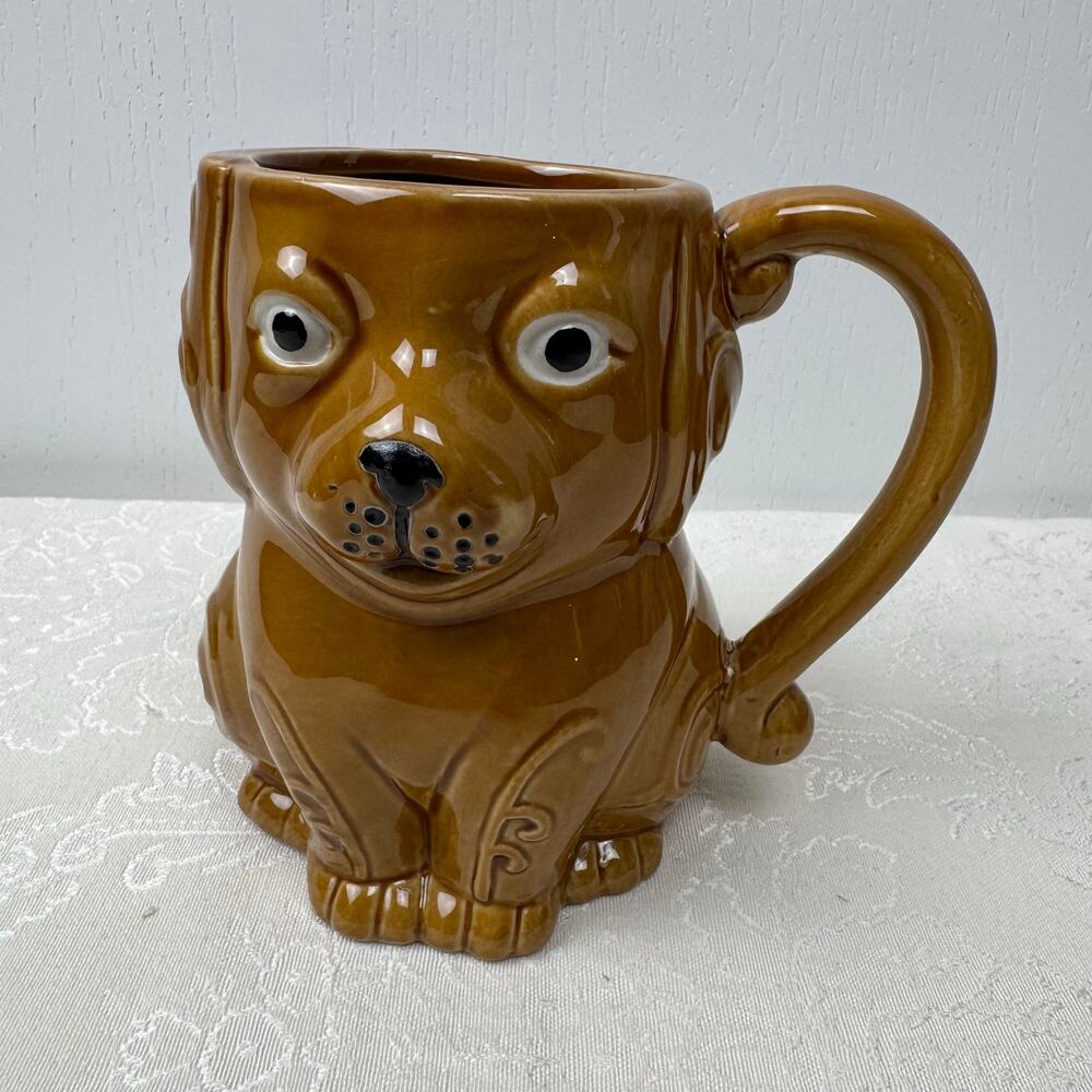 Collectible Figural Dog Brown Stoneware Coffee Mug Boston Warehouse Hand Painted